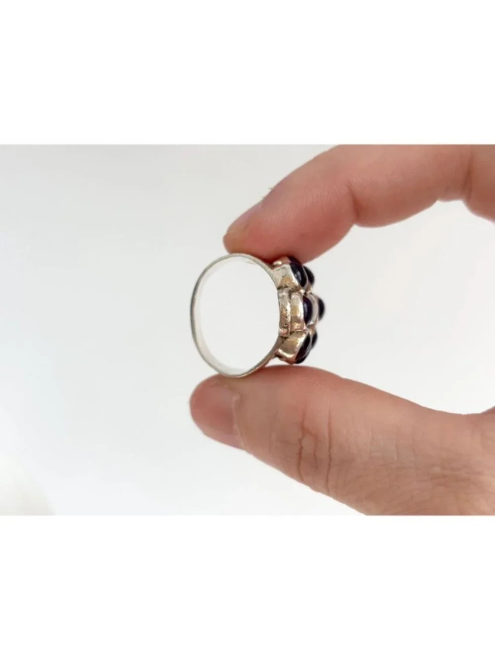 Amethyst Cabochon & Moonstone Art Deco Sterling Silver 925 Vintage Ring sz 6.75